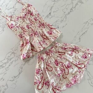 CB Positano Paisley Floral Tank & Short Set - Pink / Red - One Size
